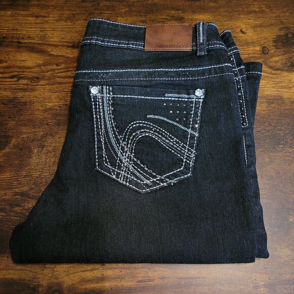Maurices Jeans Size 32 Skinny Mid Rise Embellished Thick Stitch Black Stretch - Picture 5 of 12
